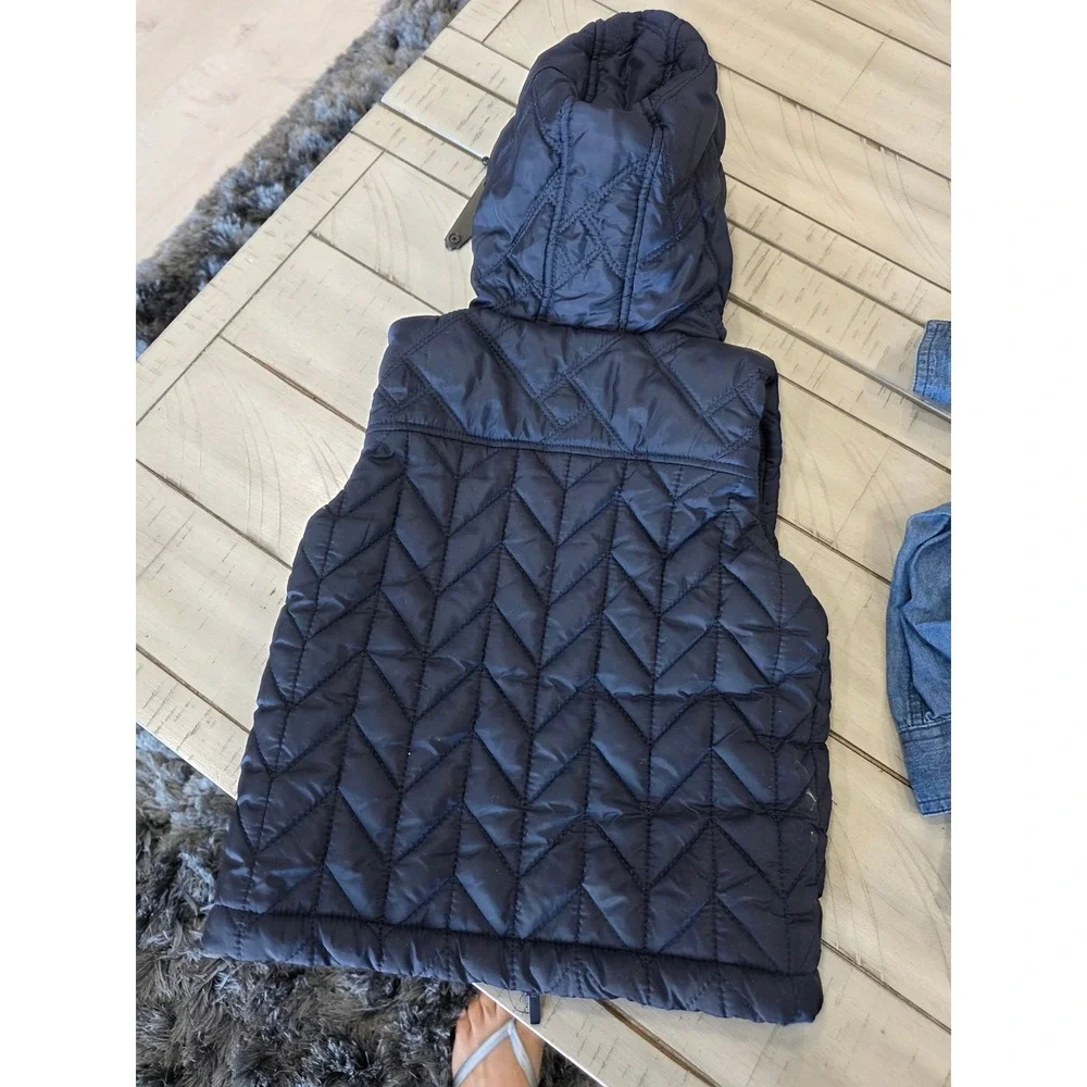 Toddler Boys 3Pc Bundle Quilted Hooded Vest Denim Shirt and Distressed‎ Jeans